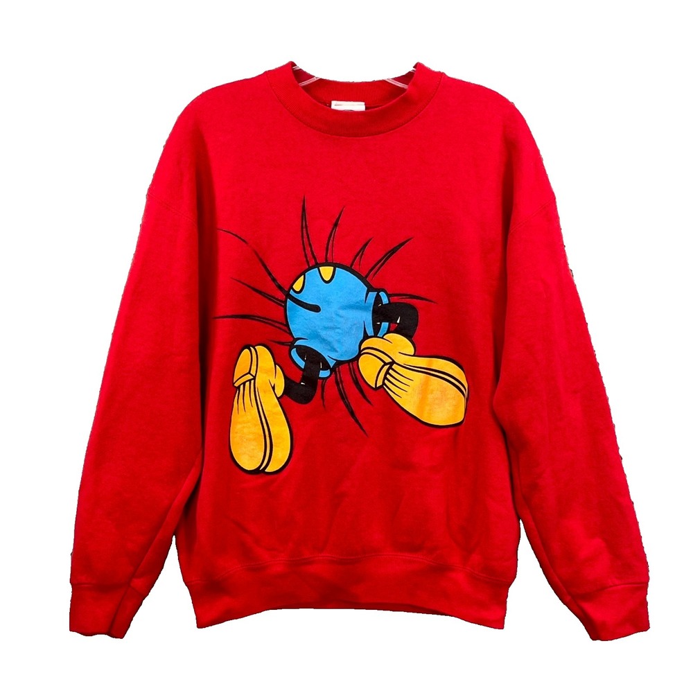 VTG Disney Mickey Mouse Sweatshirt Mens Large Red Graphic Drop Shoulder USA 90s